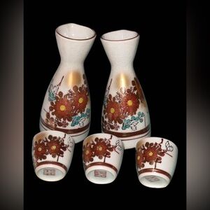 Hand Painted Japanese Sake Set Made With Japanese Porcelain ( 2-Jugs /3 -Cups)